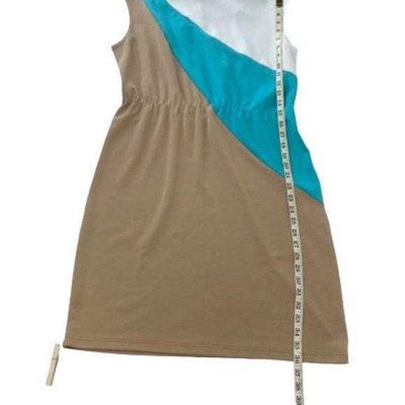 Spence Women’s Sz 12 Tan Polyester Spandex Scoop Neck Sleeveless Shift Dress - Picture 11 of 12